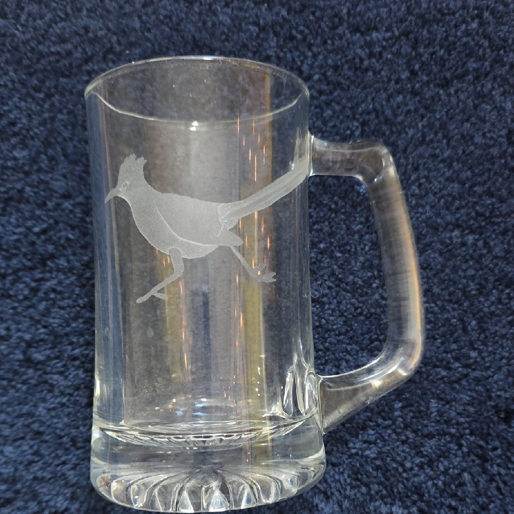 Clear Glass Mug with Bird Etching